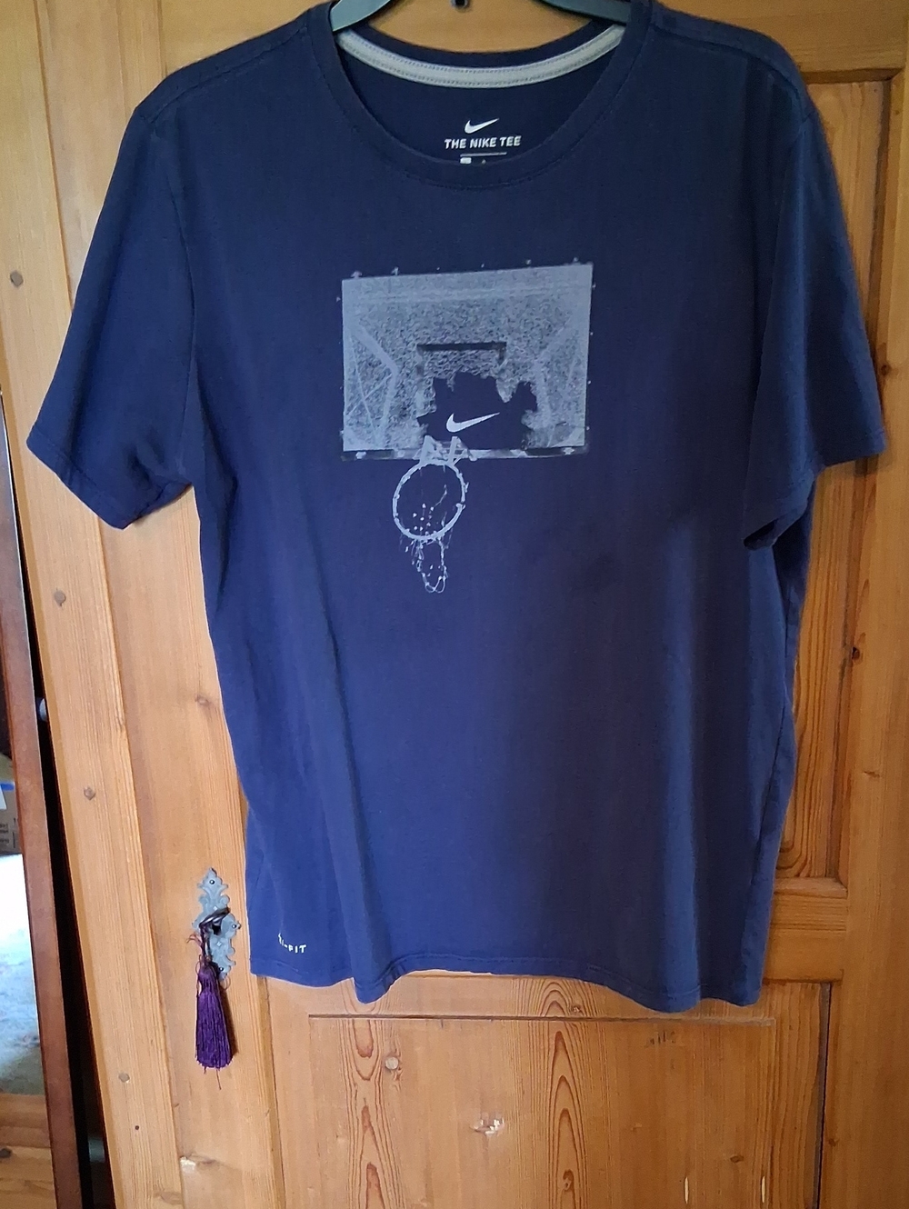 Nike Navy Graphic Basketball Tee with White Swoosh